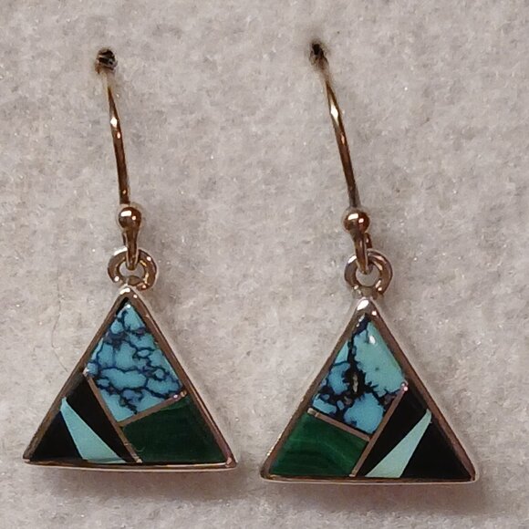 Touch of Santa Fe Multi Stone Inlay Dangle Earrings in Sterling Silver - Picture 8 of 8